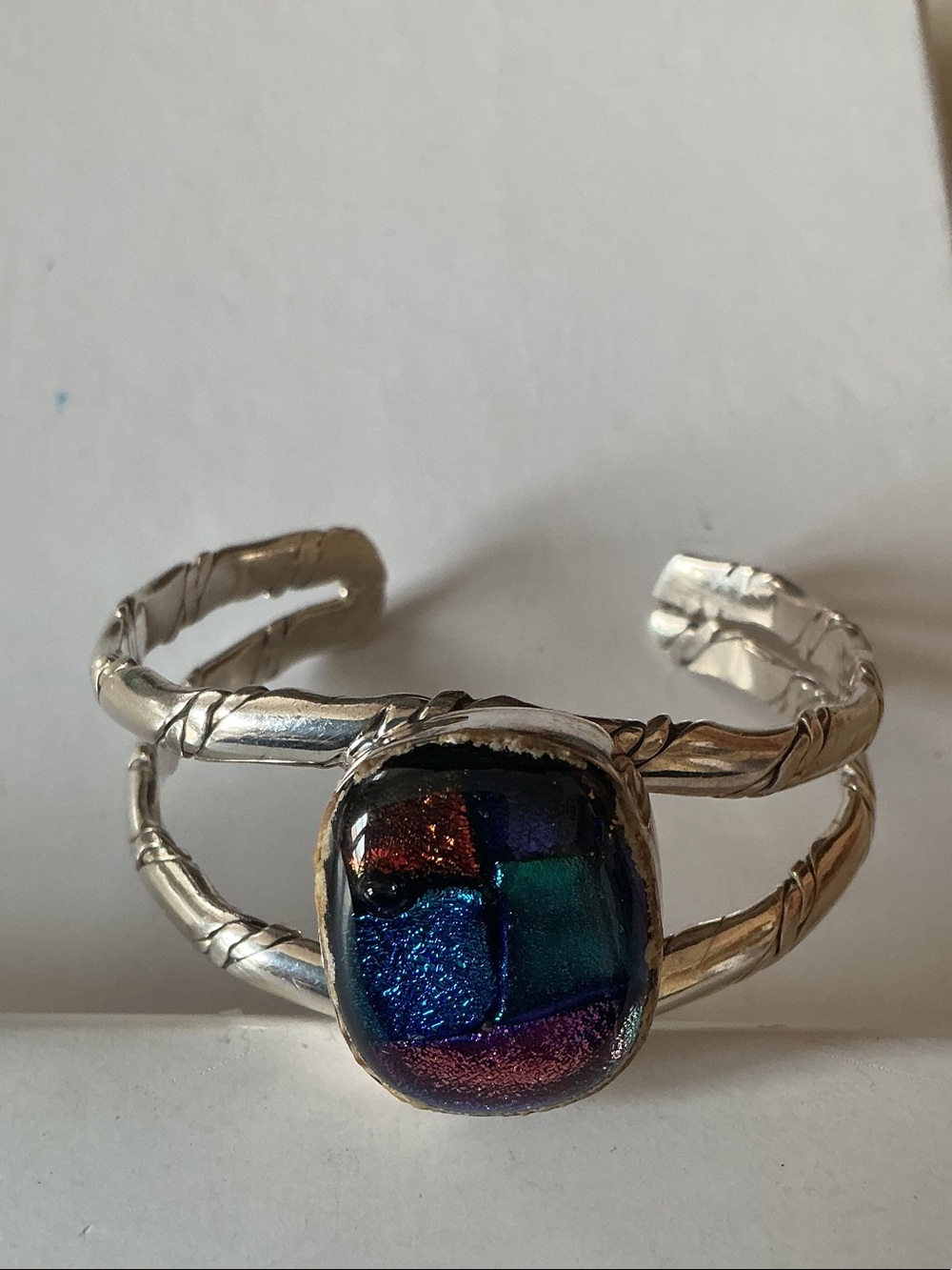 Dichroic Glass Cuff Bracelet - Multicolor Silver-Tone